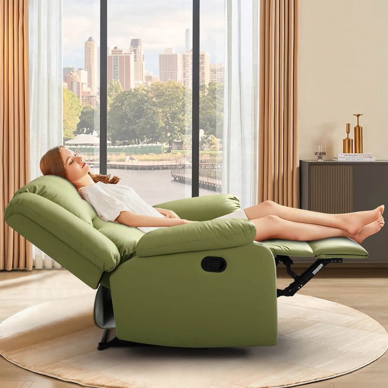 Asjmreye Manual Recliner Chair Recliner Soft Armrests For Living Room 35" Width, Leather,Green