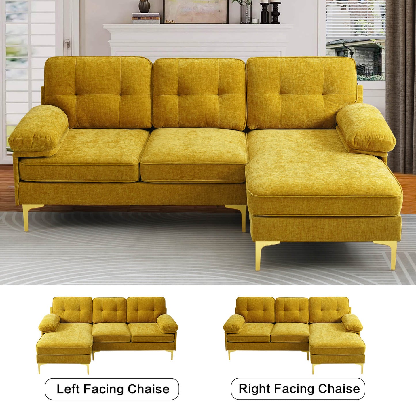 85" Ecksofa für das Wohnzimmer mit umkehrbarer Chaiselongue