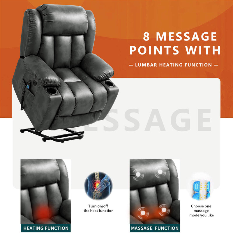Luxury Power Lift Recliner Chair With Vibration Massage and Heating,With Cup Holder