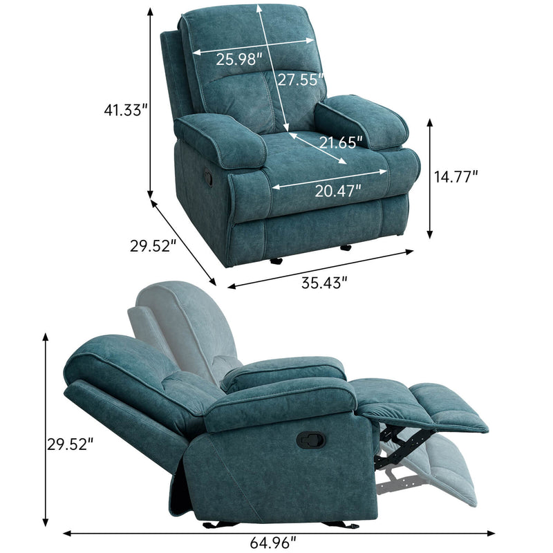 Oversized Manual Rocking Recliner Chair, Fabric Single Sofa for Living Room