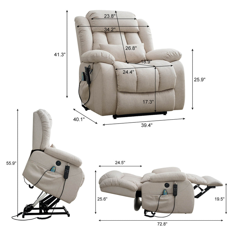 Asjmreye Dual Motor Lift Recliner Chair Beige Fabric Size