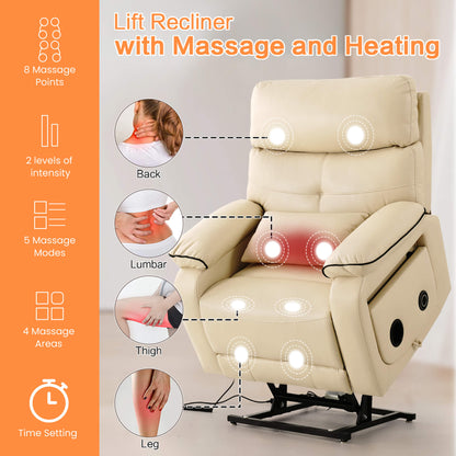 Asjmreye Infinite Position Power Lift Chair with Wireless Charging Station and Massage and Heat Beige