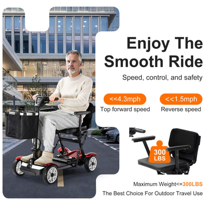 25-Mile All-Terrain Mobility Scooter with 300lbs Capacity & 3-Second Fold, Ultralight 45lbs, Power Electric Mobility Freedom Scooter