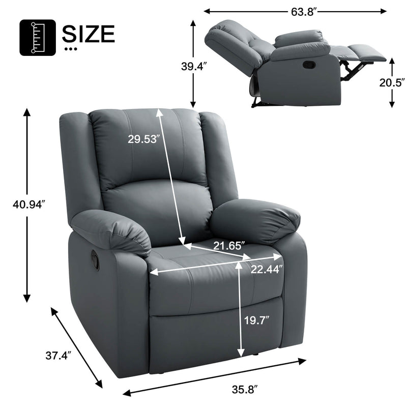 Asjmreye Manual Recliner Chair Recliner Soft Armrests For Living Room 35" Width, Leather,Navy Blue,Size