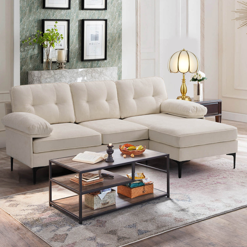 Asjmreye Upholstered Sectional Sofa Couch, L Shaped Sofa, Modern Chenille fabric, Beige