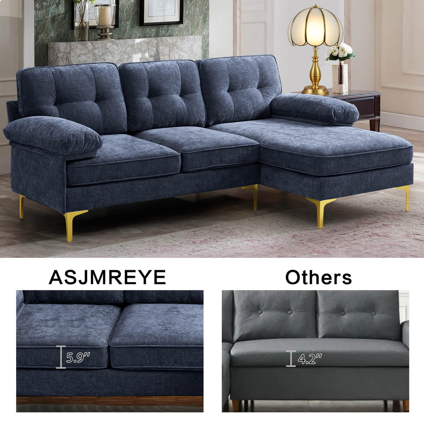 Asjmreye Sectional Sofa Navy Blue