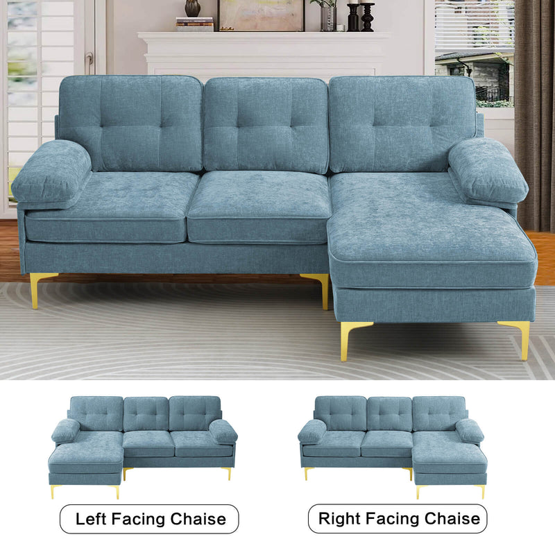 Asjmreye Sectional Sofa L-Shape Couch with Chaise Chenille Fabric Light Blue