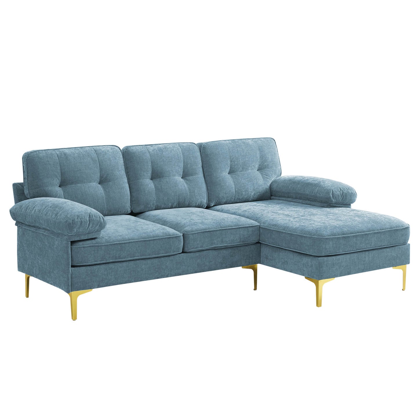 Asjmreye Sectional Sofa L-Shape Couch with Chaise Chenille Fabric Light Blue