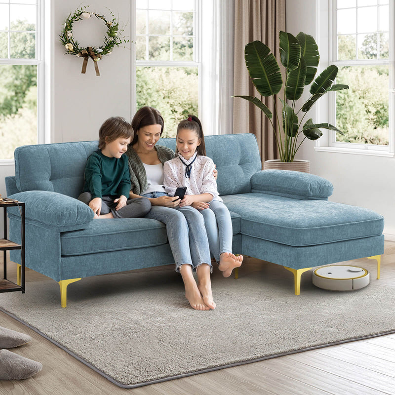 Asjmreye Sectional Sofa L-Shape Couch with Chaise Chenille Fabric Light Blue