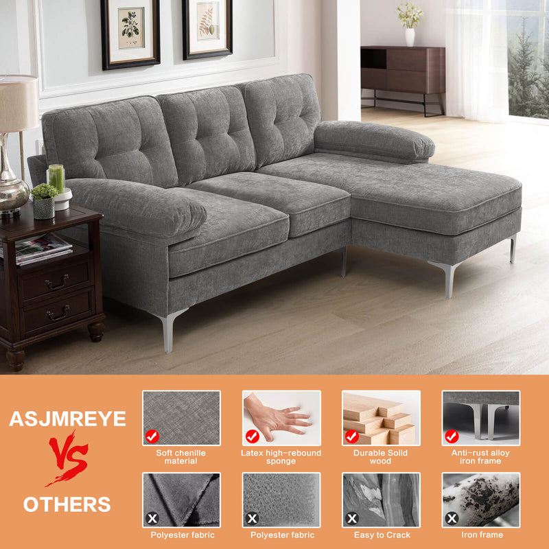 Asjmreye Upholstered Sectional Sofa Couch, L Shaped Sofa, Modern Chenille fabric, Grey