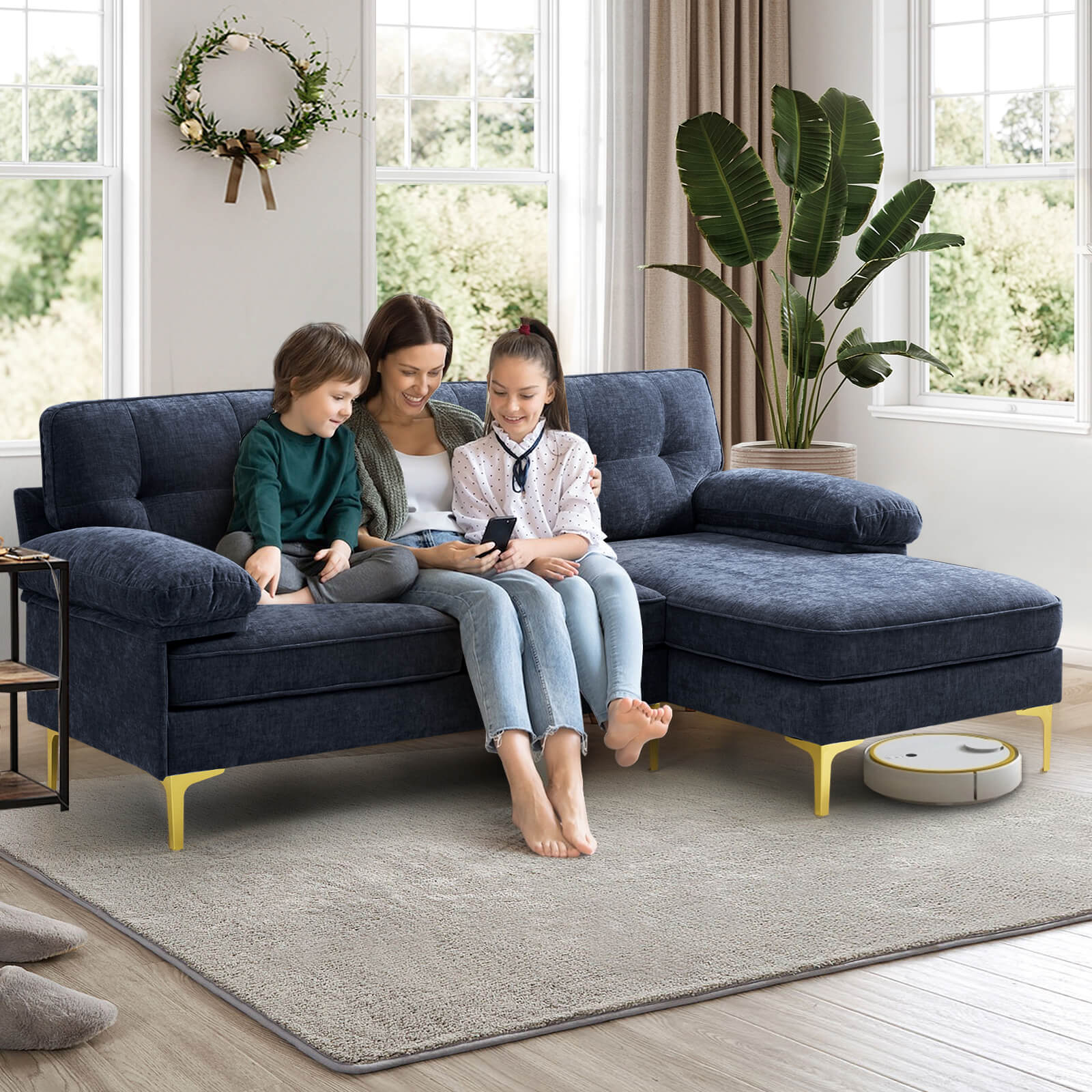 Asjmreye Sectional Sofa Navy Blue