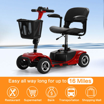 All-terrain driving up to 16 miles. This mobility scooter can take you to restaurants, supermarkets, banks, stations, shopping centers or any other place you want to go.