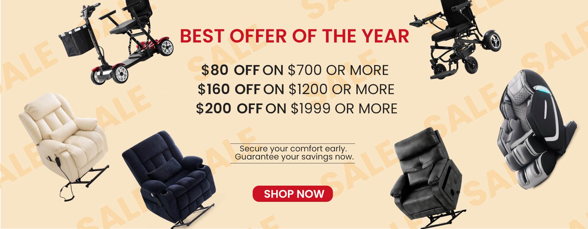 Black Friday Early sale on recliners, wheelchairs, and massage chairs with discount information.