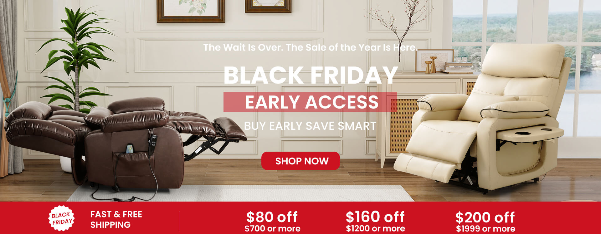 Black Friday pre-sale on recliners, wheelchairs, and massage chairs with discount information.