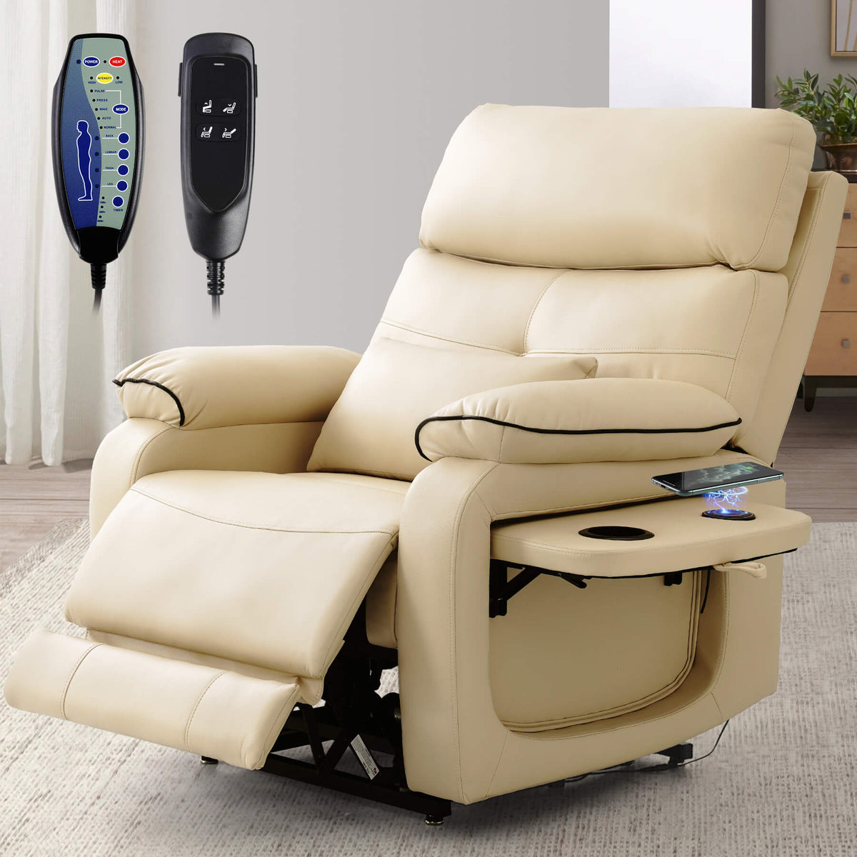 Wirless Chair Function Infinite Position Power Lift Recliner Chair W/ Wireless Charger & Cup ...