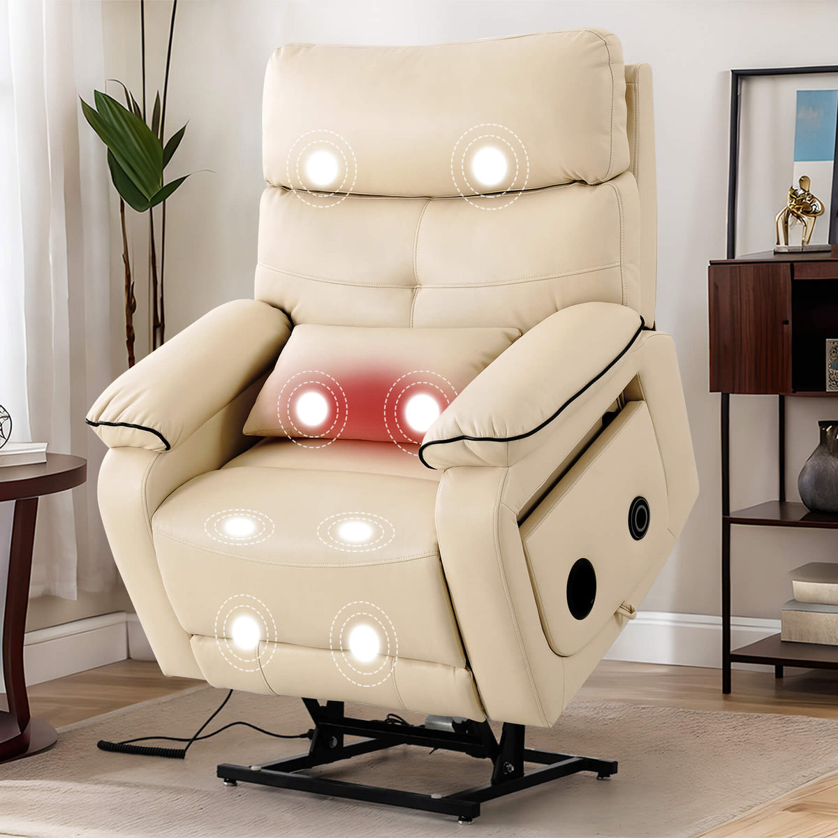 Wirless Chair Function Infinite Position Power Lift Recliner Chair W/ Wireless Charger & Cup ...