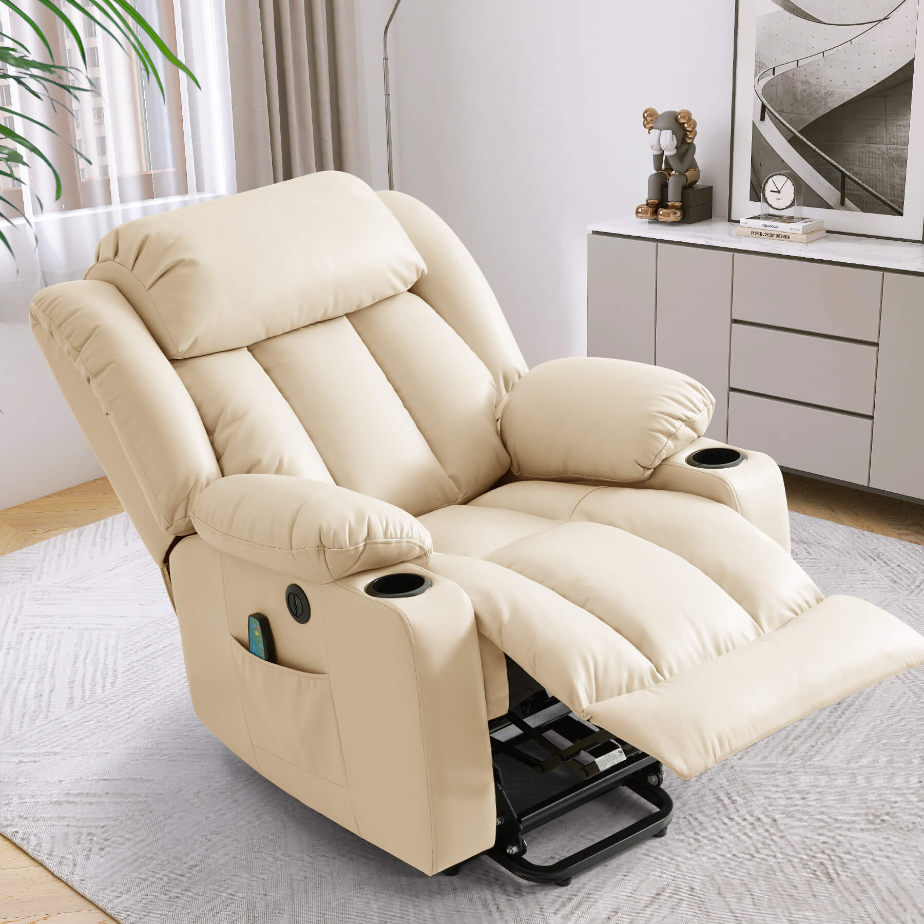 Large Lift Chairs Luxury Power Recliner Chair With Vibration Massage and Heating, With Cup Holder/USB Port, Beige Large Lift Chairs Luxury Power Recliner Chair With Vibration Massage and Heating, With Cup Holder/USB Port, Beige