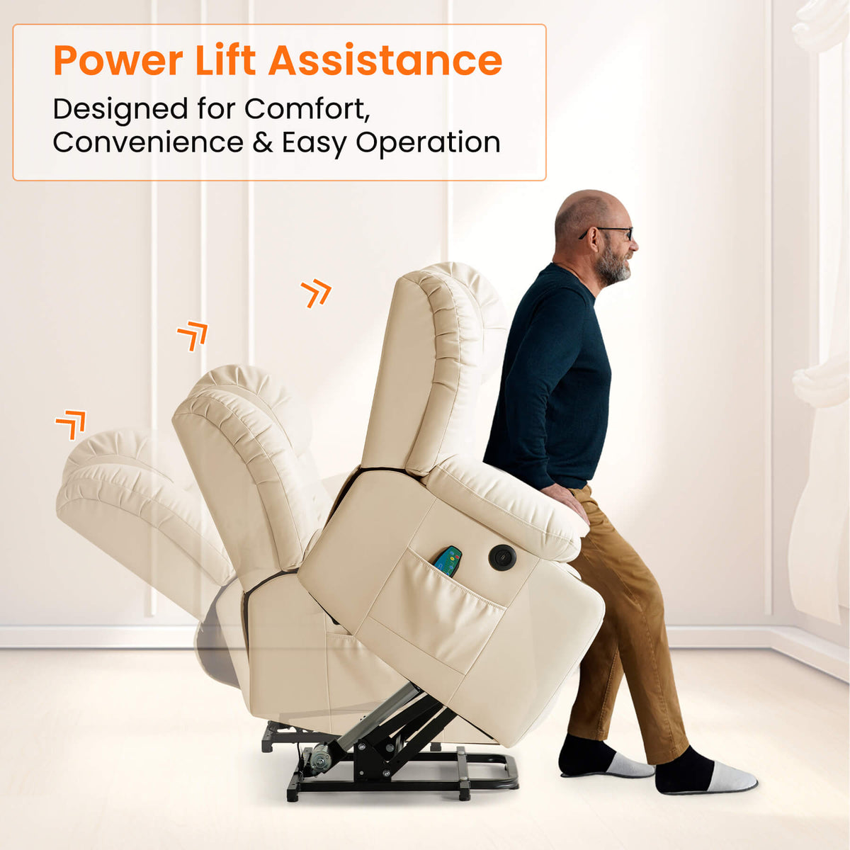 Luxury Power Lift Recliner Chair with Vibration Massage and Heating, Beige