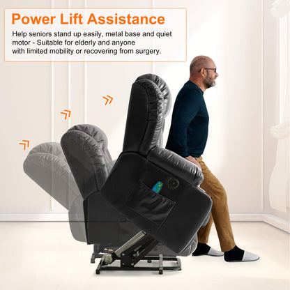 The power recliner's power lift mechanism assisted the senior to stand up easily.