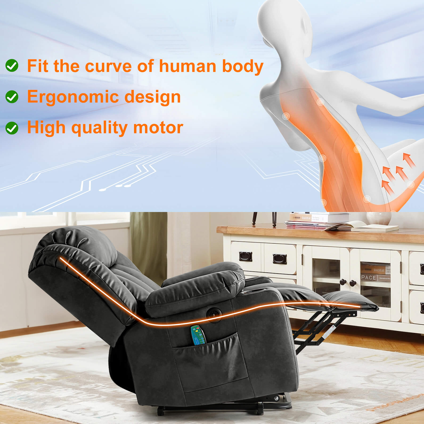Luxury Power Lift Electric Recliner Chair With Vibration Massage and Heating, 34.6 '' Width, Grey Luxury Power Lift Electric Recliner Chair With Vibration Massage and Heating, 34.6 '' Width, Grey