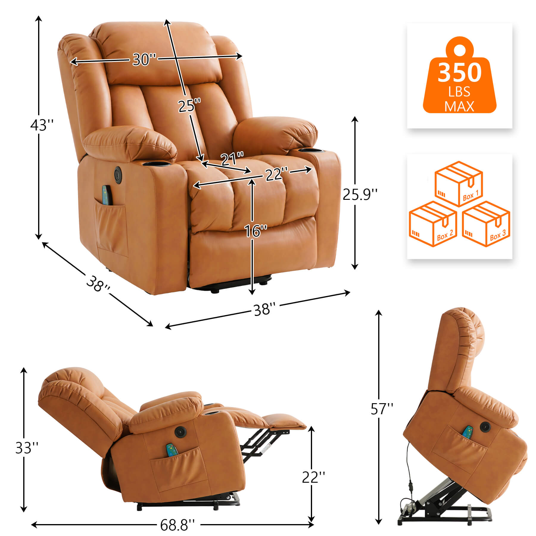 Luxury Power Lift Recliner Chair with Vibration Massage and