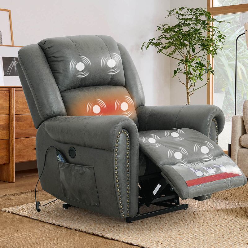 Infinite Position Lift Recliner Chair With Rivet W/ Massage and Heating, Power by Dual Motor, Fabric, Grey