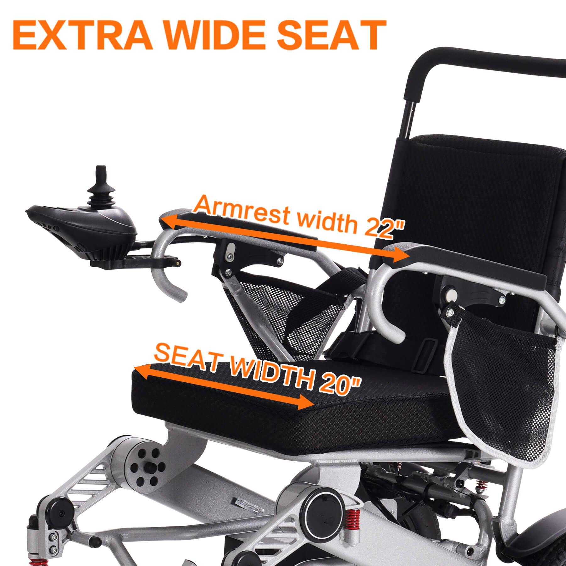 The comfortable wheelchair seat is 20 inches wide.
