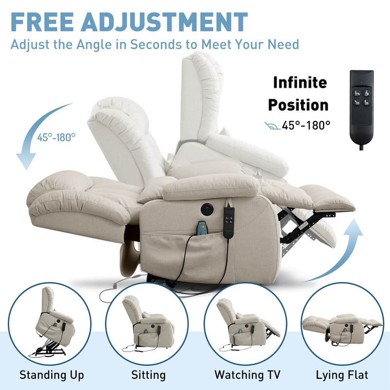 Asjmreye_dual_motor_lift_recliner_chair_beige_fabric , inlcuding lumbar pillow, infinite position