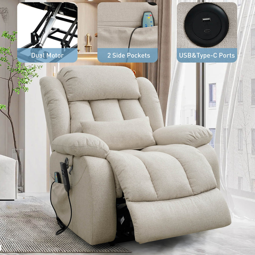 Infinite Position Dual Motor Power Lift Recliner Chair W/ Heat and Mas