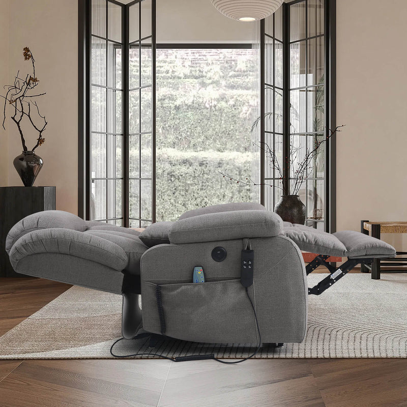 Asjmreye_dual_motor_lift_recliner_chair_grey_fabric, infinite position lay flat chair
