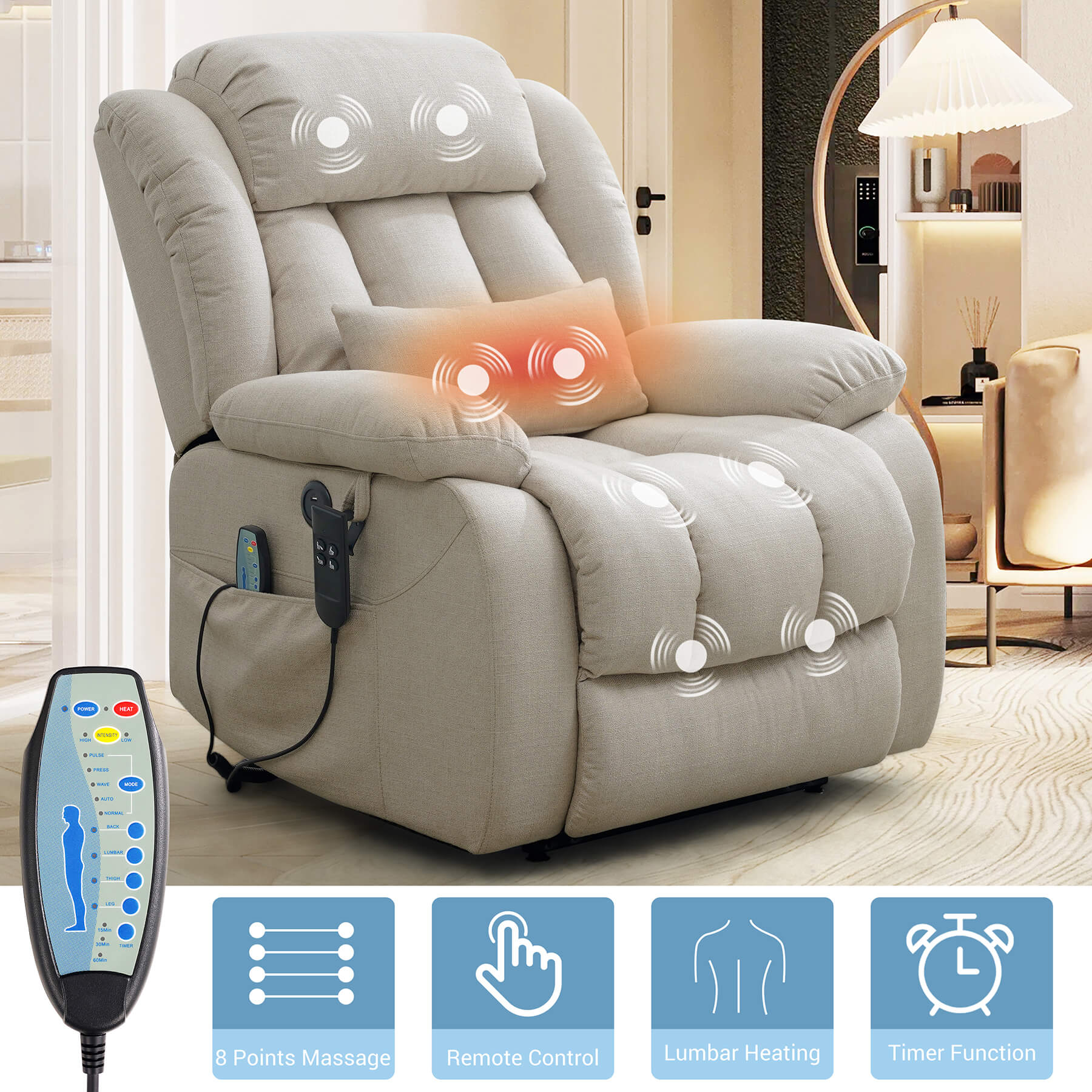 Electric sofa chair with massage and heating function to relax the body, operated by remote control.