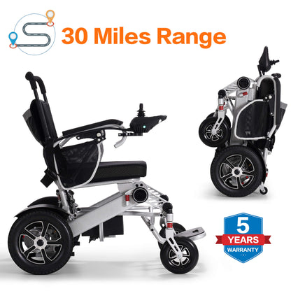 This foldable wheelchair has a 30-mile mileage and comes with a five-year warranty.