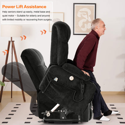 The chair's power lift mechanism assisted the senior to stand up easily.
