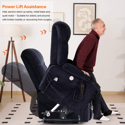 The chair's power lift mechanism assisted the senior to stand up easily.