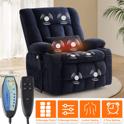 Big electric recliner chair with massage and heating function, controlled by remotes.