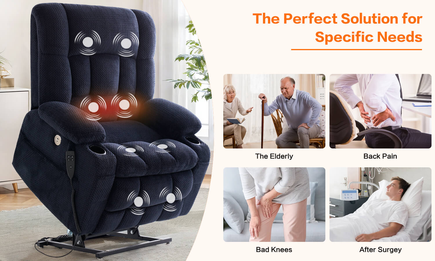 Oversized fabric power lift recliner chair for the elderly