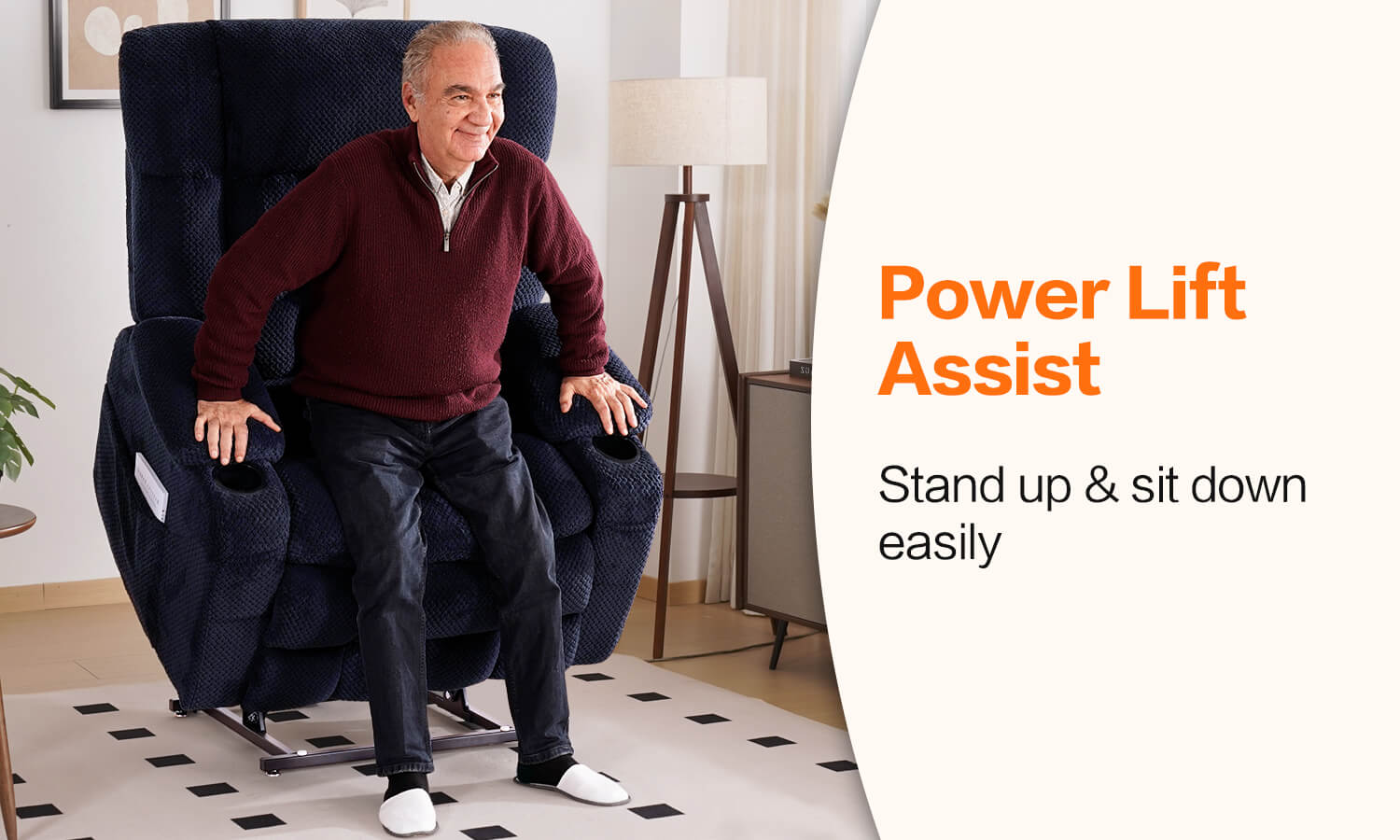 Oversized fabric power lift recliner chair for the elderly
