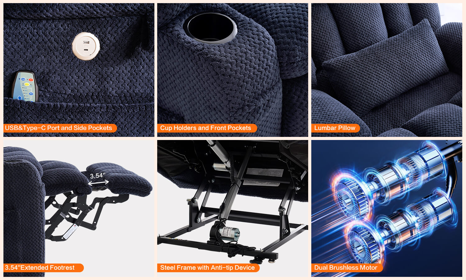 Oversized fabric power lift recliner chair for the elderly