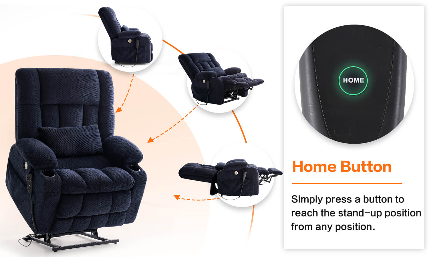 Oversized fabric power lift recliner chair for the elderly