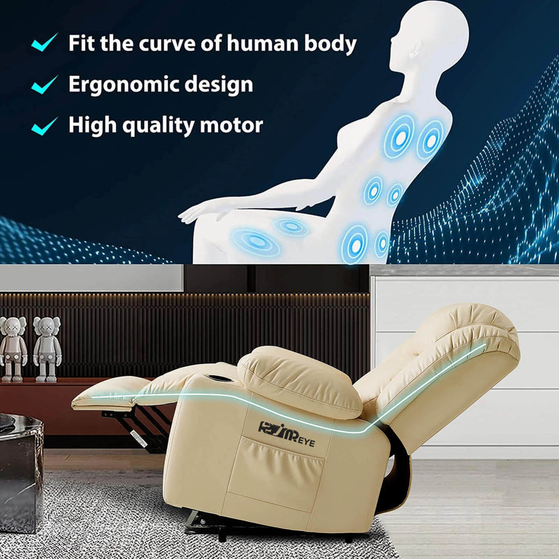 ASJMREYE Luxury Power Lift Recliner Massage Chair With Vibration Massage and Heating, Beige