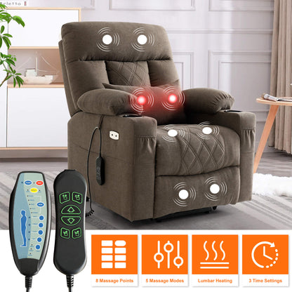 Classic electric recliner chair with massage and heating function, operated by remote control.