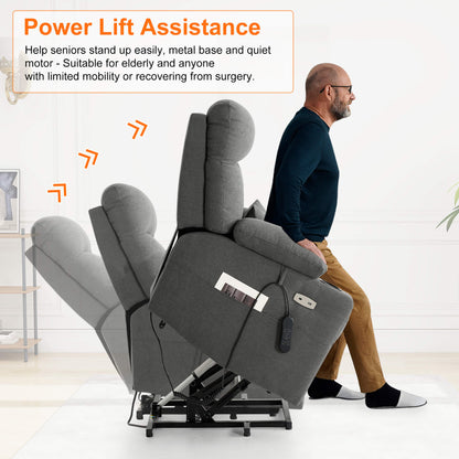 The chair's power lift mechanism assisted the senior to stand up easily.