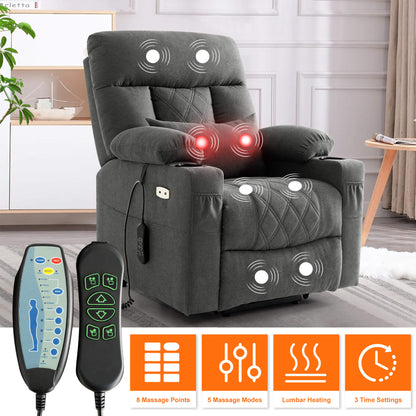 Classic electric recliner chair with massage and heating function, operated by remote control.