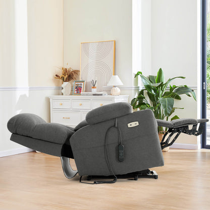 Gray power recliner for the elderly that can lie flat.