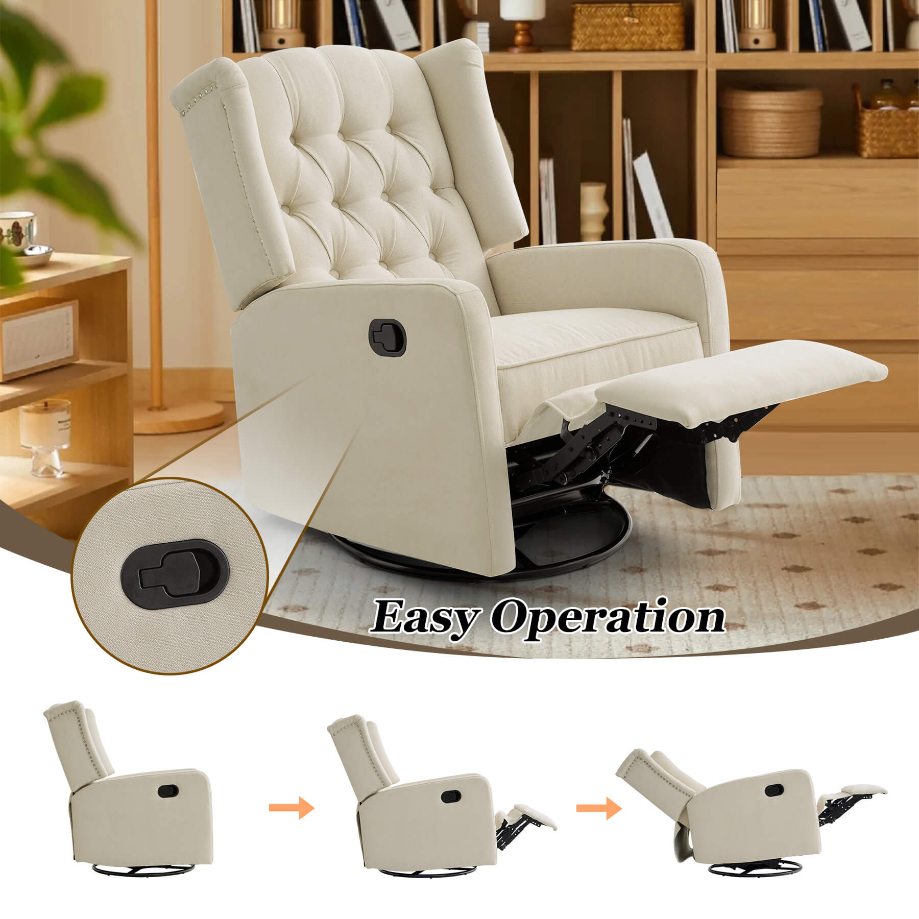 Simply pull up the clips to recline up to 150°, perfect for moms and baby caregivers.