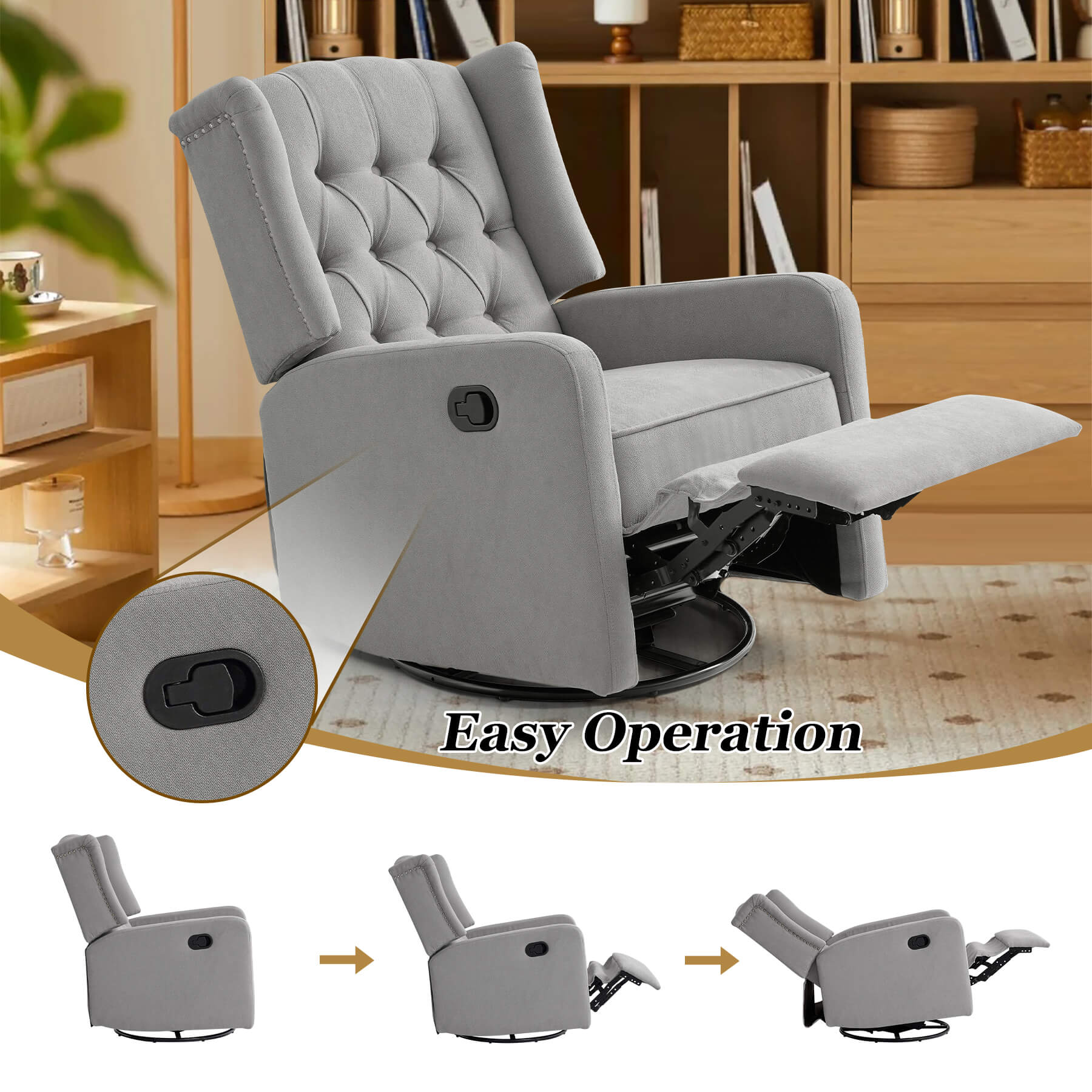 Simply pull up the clips to recline up to 150°, perfect for moms and baby caregivers.