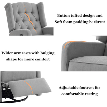 Button tufted design of the backrest, wider armrests, adjustable footrest.