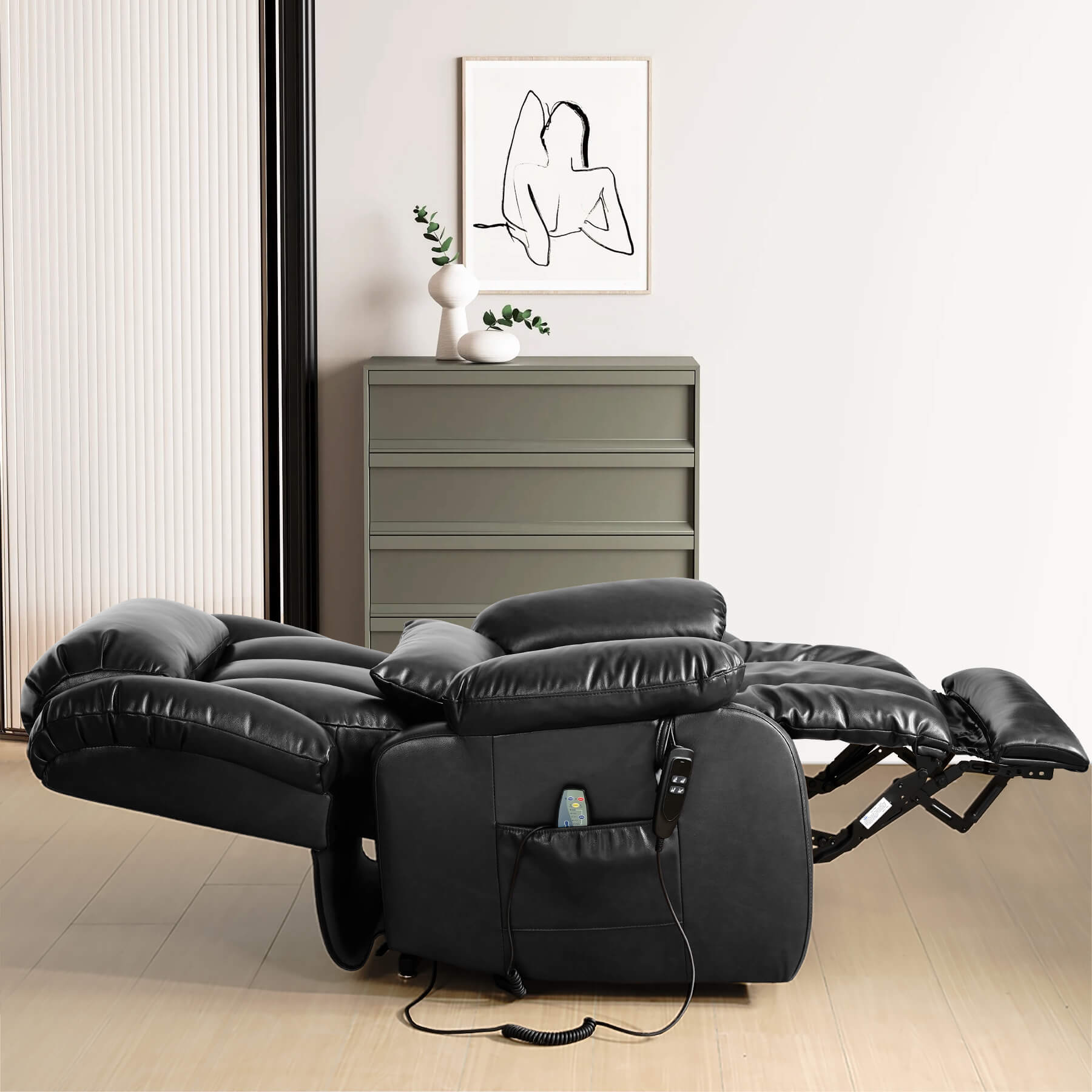 座椅子　チェア　AIR PREMIO II エアープレミオII BLACK 黒 Infinite Position Lift Recliner Chair for Elderly - Real Leather