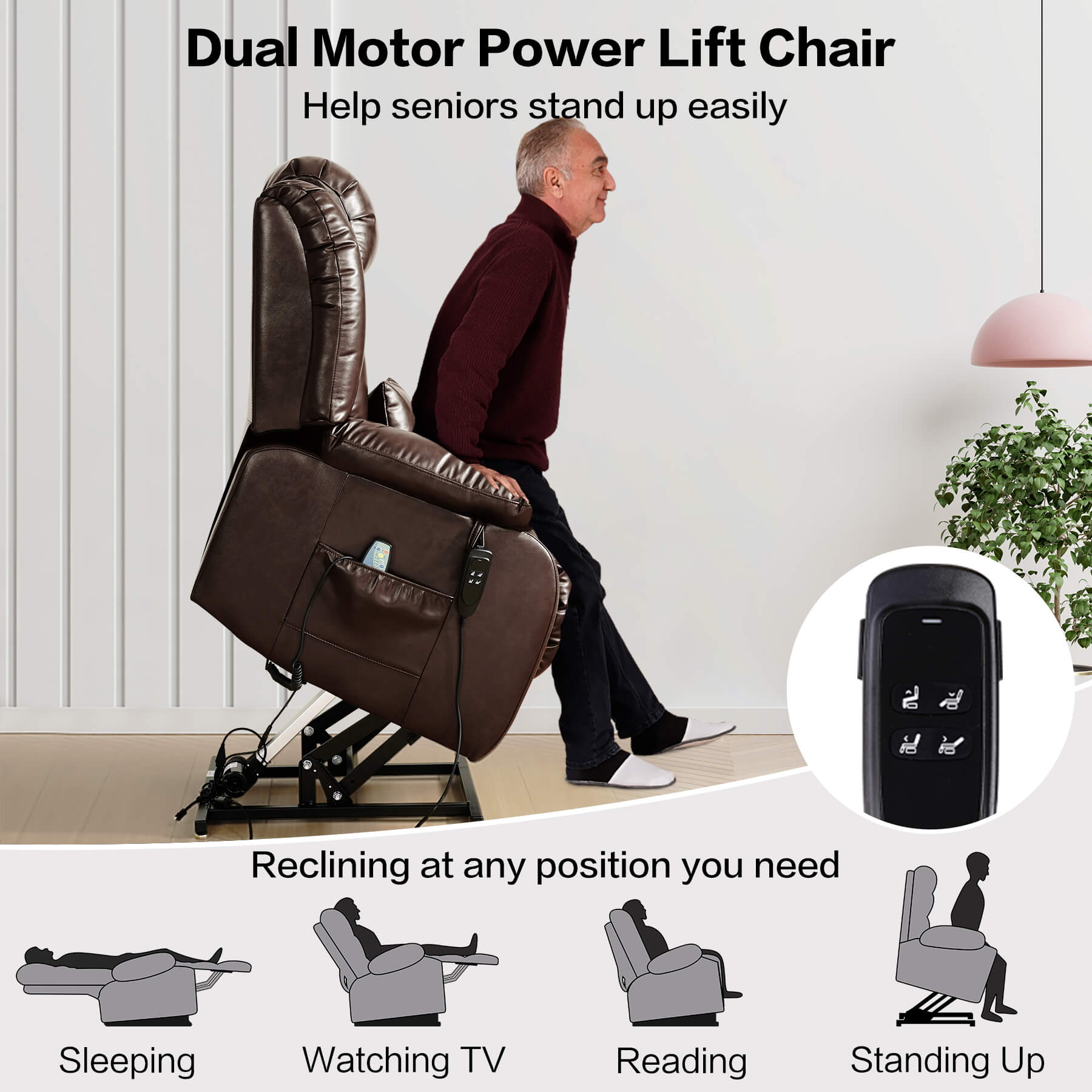 Infinite Position Lift Recliner Chair for Elderly - Real Leather