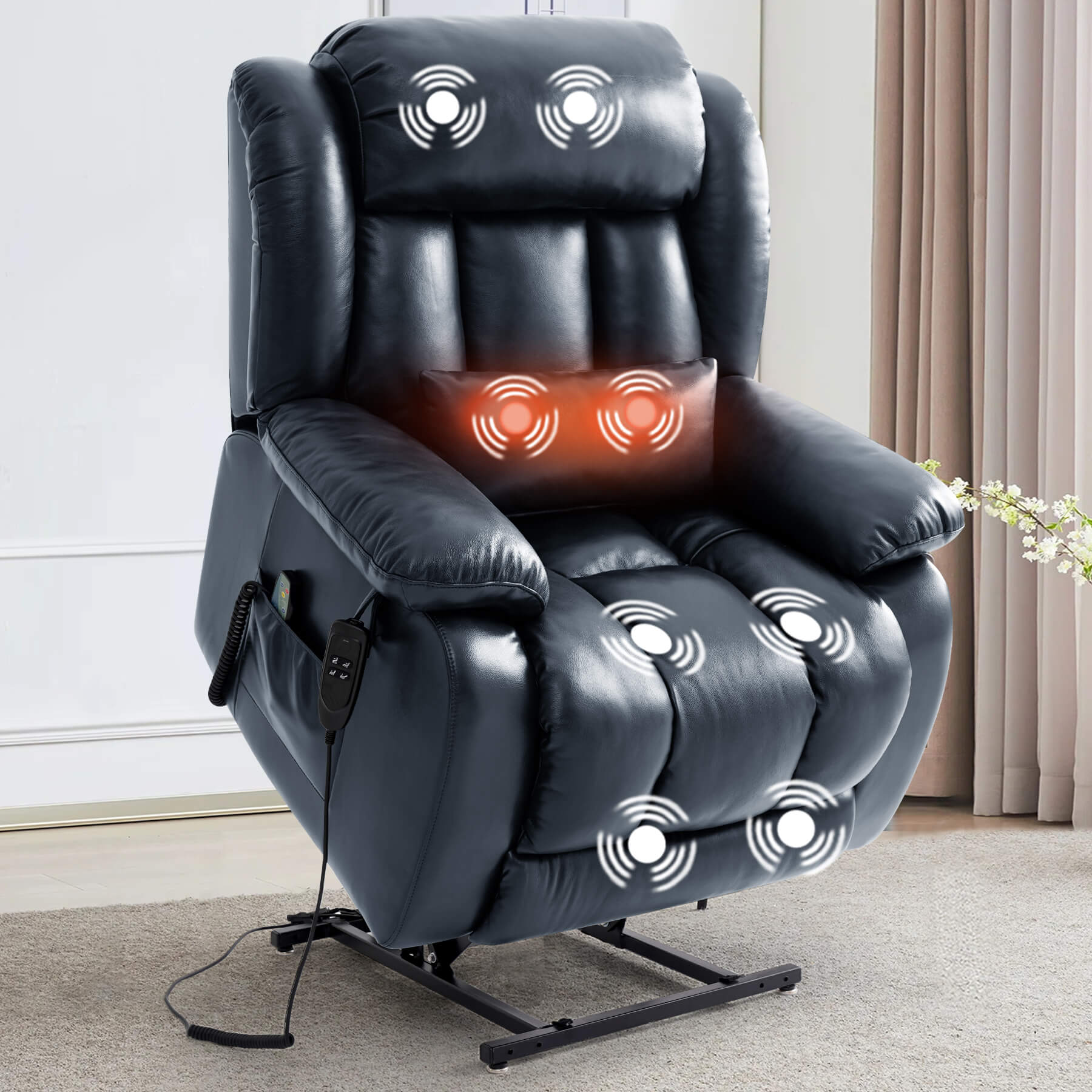 座椅子　チェア　AIR PREMIO II エアープレミオII BLACK 黒 Infinite Position Lift Recliner Chair for Elderly - Real Leather